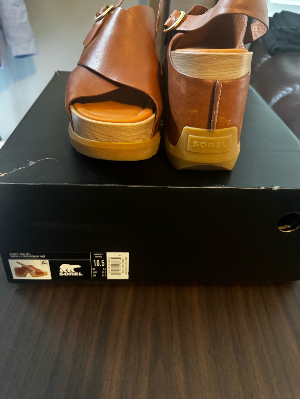 Sorel Women Tan Leather Platform Wedge Sandals